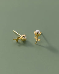 Buttercup Pearl Flower Stud Earrings