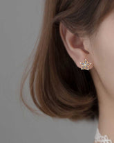 Blue Gemstone Flower Stud Earrings