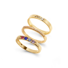 Personalized Name Birthstones Stacking Rings