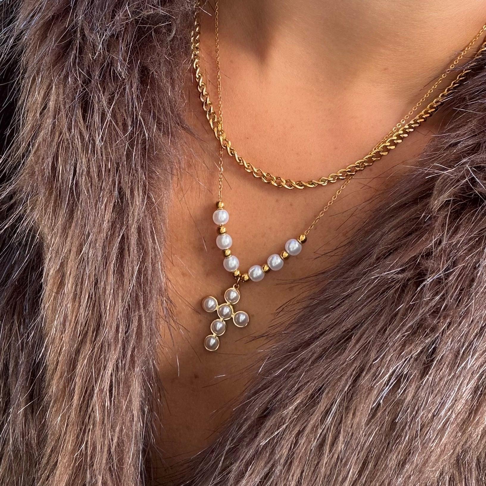Pearly Blessing Cross Necklace