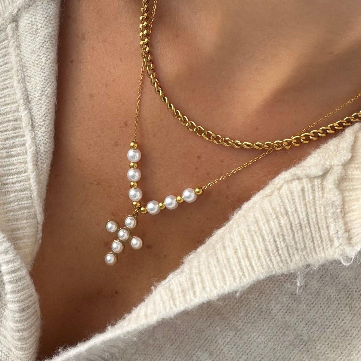 Pearly Blessing Cross Necklace