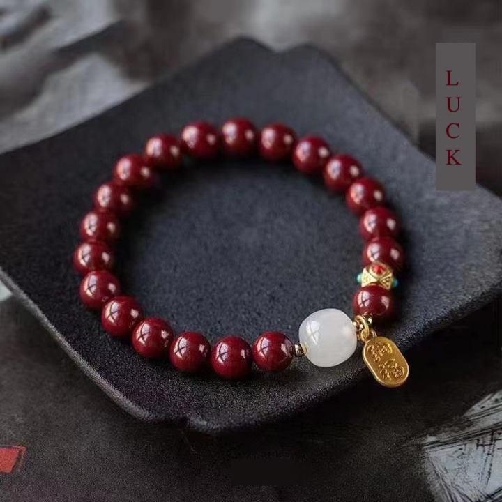 8mm Red Cinnabar & White Hetian Jade Bracelet for Women – Adjustable Prosperity & Blessing Jewelry Gift