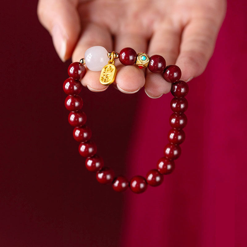 8mm Red Cinnabar & White Hetian Jade Bracelet for Women – Adjustable Prosperity & Blessing Jewelry Gift