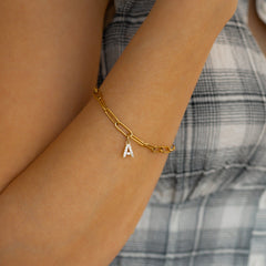 Paperclip Pave Initial Bracelet