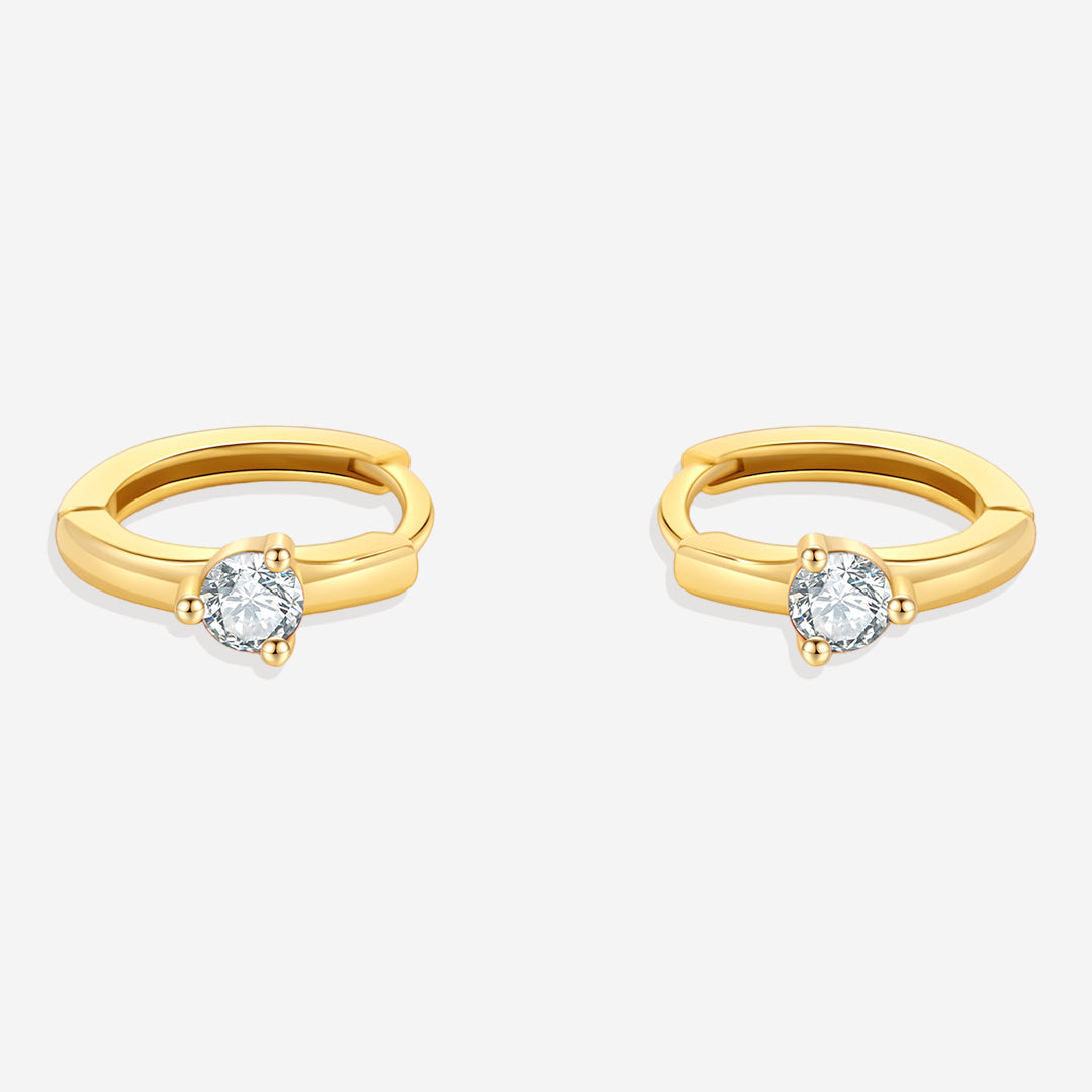 Solitaire Birthstone Huggie Hoop Earrings