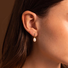 Diamond Pearl Droplet Earrings in 18K Gold