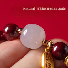 8mm Red Cinnabar & White Hetian Jade Bracelet for Women – Adjustable Prosperity & Blessing Jewelry Gift
