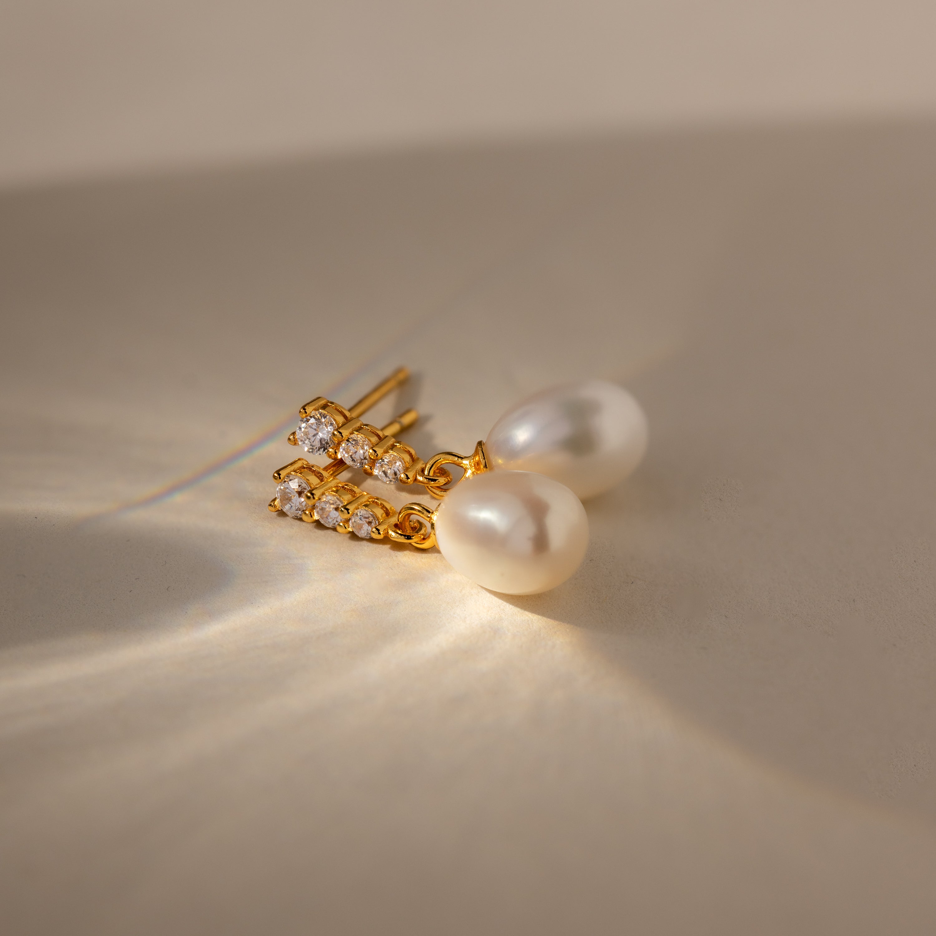 Diamond Pearl Droplet Earrings in 18K Gold